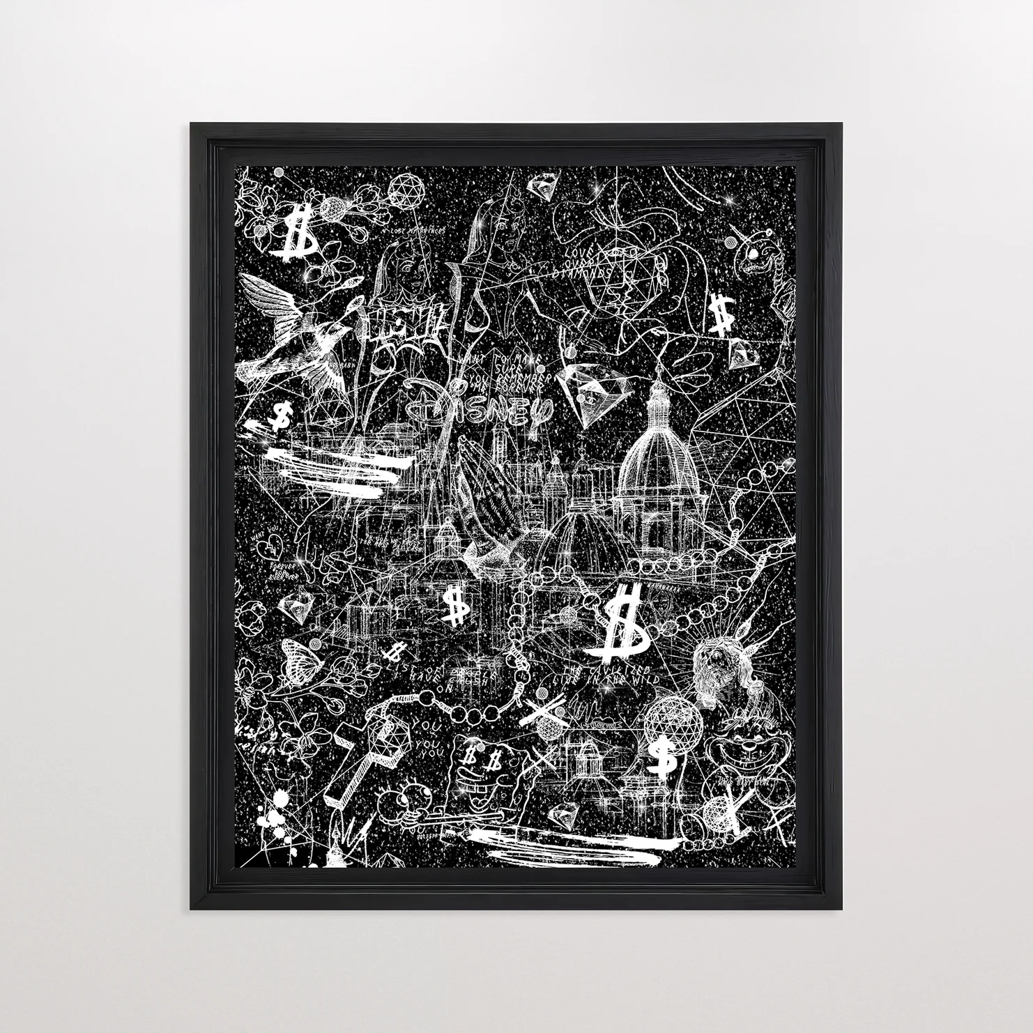 Love Over Diamonds (black/white, diamond dust) - large